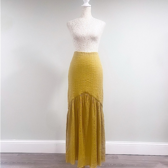 TULAROSA Pear Yellow Cameron High Waisted Cotton Maxi Skirt Size Small - Picture 6 of 15